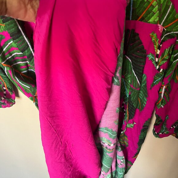 🌺 Farm Rio Leaves Pink Maxi Dress – Size XL – Deep V-Neck – 100% Viscose 🌺 - Picture 11 of 16